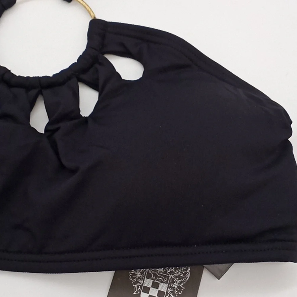 Vince Camuto Serengeti‎ Logo-Ring Cutout Halter Bikini Swim Top Black M